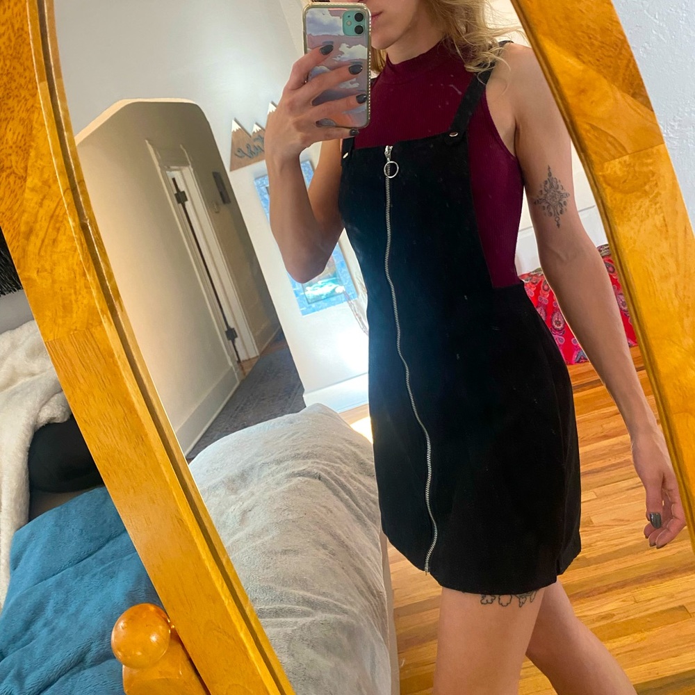 Suede overall dress